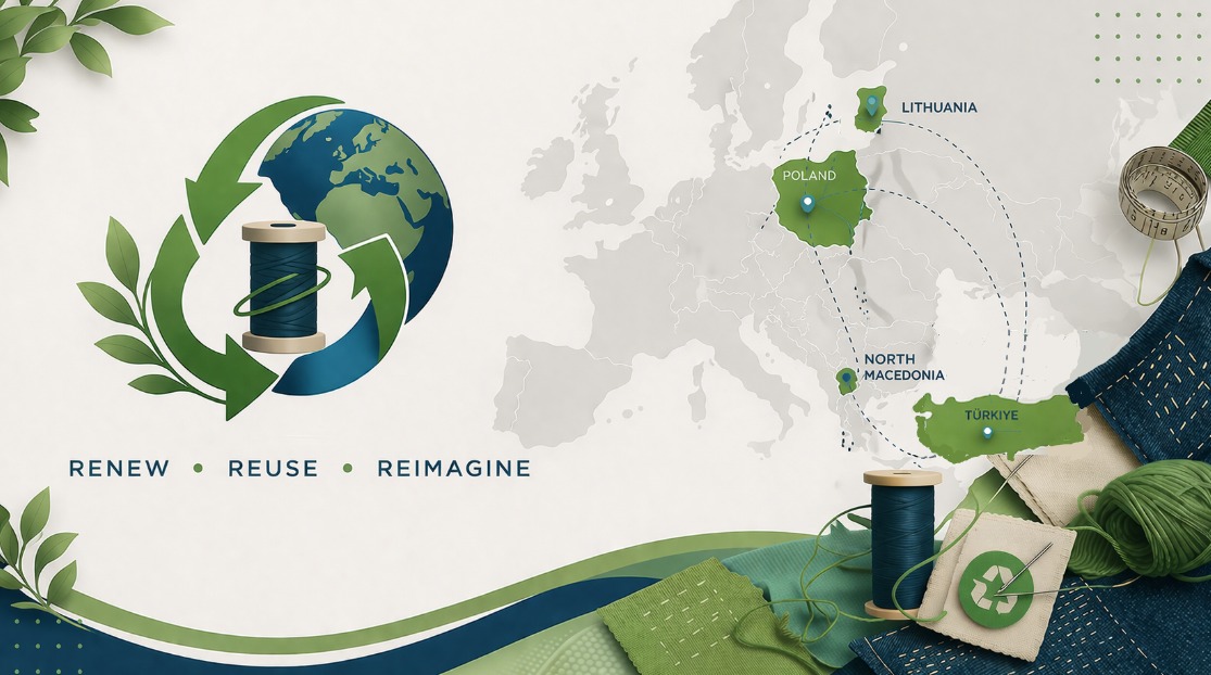 Upcycling Patterns project visual showing sustainability, recycling, textile materials, and partner countries